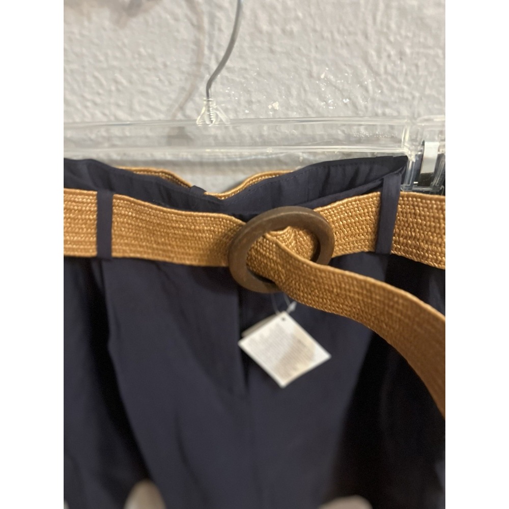 Zara Navy Blue High-Waist Shorts with Tan Belt - Picture 5 of 10